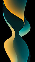 Poster - Curving shapes in shades of teal and gold flow together, forming a harmonious and dynamic abstract composition with a dark backdrop