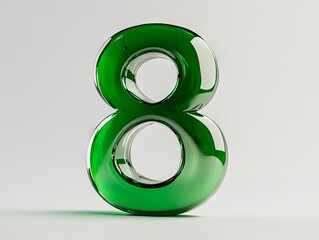 Wall Mural - A green glass number eight on a white background