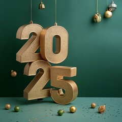 Wall Mural - 3d text new year 2025 gold realistic rendering new year celebration