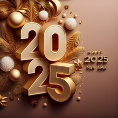 Wall Mural - 3d text new year 2025 gold realistic rendering new year celebration