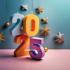 Wall Mural - 3d text new year 2025 gold realistic rendering new year celebration