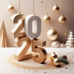Wall Mural - 3d text new year 2025 gold realistic rendering new year celebration