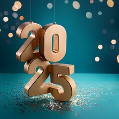 Wall Mural - 3d text new year 2025 gold realistic rendering new year celebration