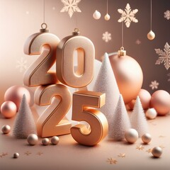 Wall Mural - 3d text new year 2025 gold realistic rendering new year celebration