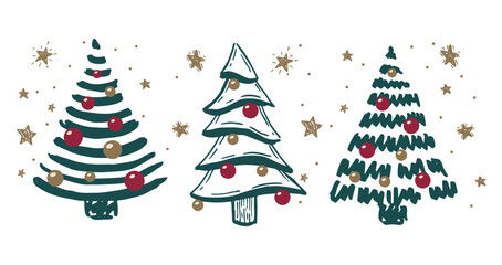 Wall Mural - christmas tree with ball hand drawn illustrations.