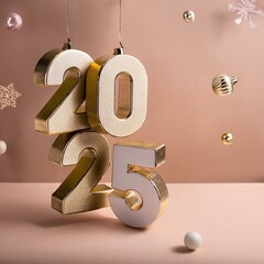 Wall Mural - 3d text new year 2025 gold realistic rendering new year celebration
