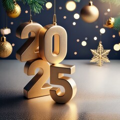 Wall Mural - 3d text new year 2025 gold realistic rendering new year celebration