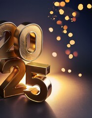 Wall Mural - 3d text new year 2025 gold realistic rendering new year celebration