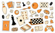 © Натали Осипова - Game doodles, entertainment, boardgames cartoon elements for stickers, prints, cards, social media, packaging, signs, etc. EPS 10