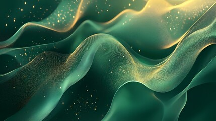 Wall Mural - soft emerald green and gold gradient with flowing abstract patterns and subtle noise textures, ideal