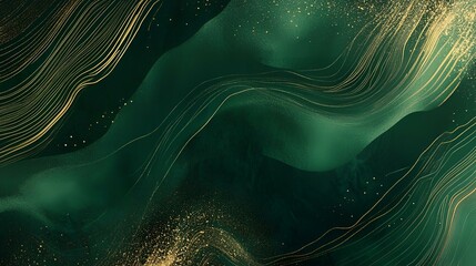 Wall Mural - soft emerald green and gold gradient with flowing abstract patterns and subtle noise textures, ideal