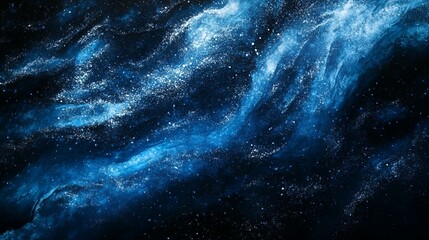 Wall Mural - Vibrant blue and silver glowing abstract gradient shapes on a dark grainy background, ideal for minimalist header or poster design