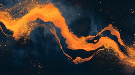 Wall Mural - Vibrant orange abstract shape over a grainy black and deep navy backdrop with a dynamic noise effect for banners or posters