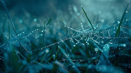 morning dew on the spider web. close up. nature background