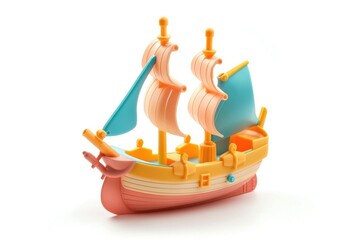 Wall Mural - Colorful plastic ship toy on white background.