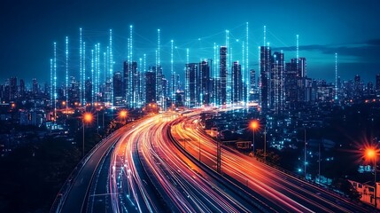 3d highway futuristic binary towers digital city concept of big data hyper loop machine learning artificial intelligence virtual reality random seed aspect ratio 16:9