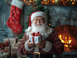 © Miramiska - Santa Claus holds out a box with a gift
