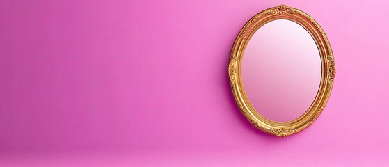 Elegant Gold Vintage Mirror Against a Bright Pink Wall, Perfect for Home Decor, Fashion Styling, and Unique Interior Design Inspirations