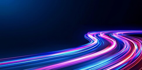 Wall Mural - A modern abstract, science-inspired, and futuristic energy technology theme. A digital depiction of light beams and lines with blue hues, showcasing speed and motion blur over a dark blue background.