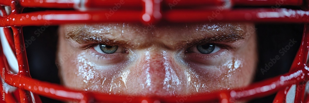 sports photography, intense close-up of a football player during the ...