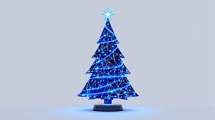 Wall Mural - digital futuristic christmas tree with a glowing blue star on top, decorated with interconnected lin