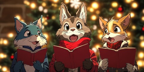 Naklejka na meble manga anthropomorphic animal christmas carolers
