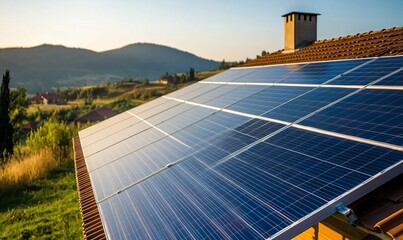 Solar panel array converting sunlight on a clear day