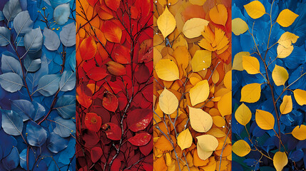 Canvas Print - Autumn Leaves Collage: Four Seasonal Color Palettes