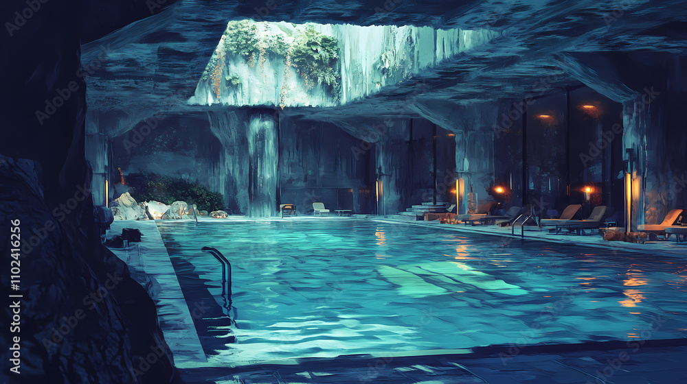 Liminal space architecture render interior pool. Liminal. Illustration ...
