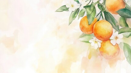 vibrant spring botanicals: isolated mandarin orange with lush foliage and bright yellow flowers on p
