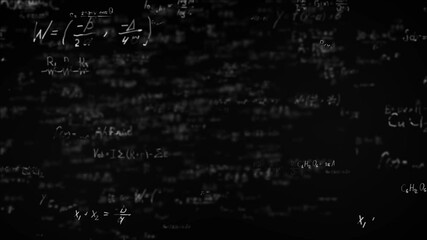 An abstract artistic representation of mathematical equations and symbols on a textured dark background