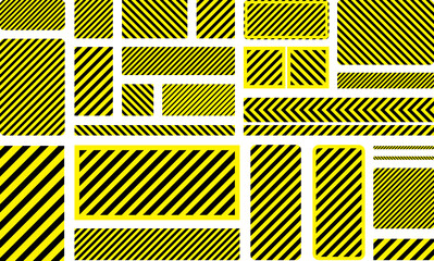 Wall Mural - various black and yellow warning signs with diagonal lines. attention, danger or caution sign, warni