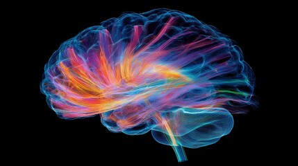 Aufkleber - Colorful Abstract Visualization of Human Brain Activity and Function