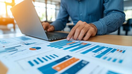 Poster - Business Professional Analyzing Financial Data on Laptop