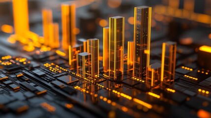 Poster - Futuristic Cityscape with Neon Light Reflection and Technology Elements