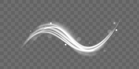 Wall Mural - wavy glowing white line of speed. magic light trail of glittering comet tail. luminous neon shape wa