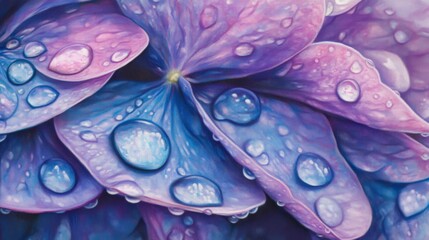 Aufkleber - Close-Up of Hydrangea Petals with Water Drops in Soft Focus