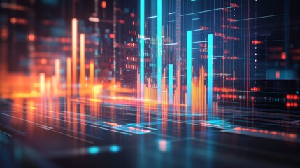 Aufkleber - Abstract Digital Data Visualizations in Vibrant Blue and Orange