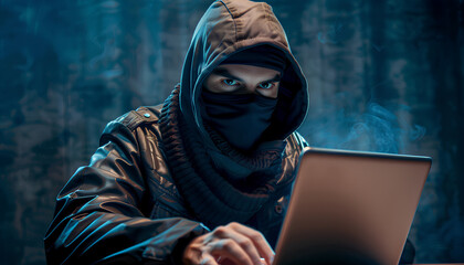 Hacker prints a code on a laptop keyboard to break into a cyberspace