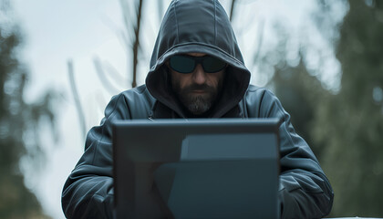 Hacker prints a code on a laptop keyboard to break into a cyberspace