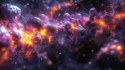 Wall Mural - A long purple and orange string of objects with a fiery glow. Generative AI