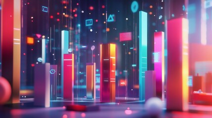 Aufkleber - Colorful Abstract Data Visualization with Geometric Shapes and Bars