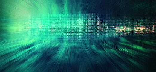 Flowing stream of binary code in green and yellow hues, representing data transfer and technology
