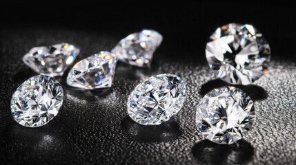 Aufkleber - Shimmering Cut Diamonds on Black Surface with Sparkling Reflections