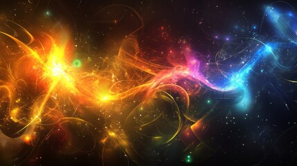 Poster - Colorful Abstract Light Waves on Dark Background for Digital Art