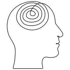 Wall Mural - head with order line thoughts continuous drawing line. mental health concept. unraveling thread of h