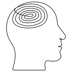 Wall Mural - head with order line thoughts continuous drawing line. mental health concept. unraveling thread of h