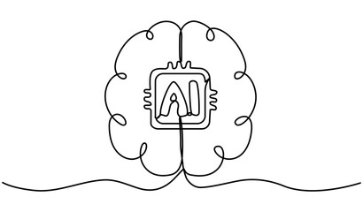 Wall Mural - continuous line drawing robot brain artificial intelligence technology. vector illustration isolated