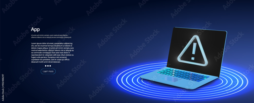 Computer screen displays warning icon indicating an error in the ...