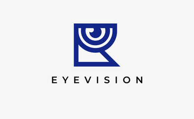 Wall Mural - Logo Letter R and Eye Vision. Digital, visual with modern and minimalist concept. Editable file.